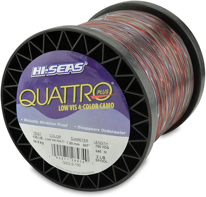 HI-SEAS Quattro Monofilament Fishing Line - Low-vis 4 Color Camo, Strong & Durable Performance Saltwater Main Line