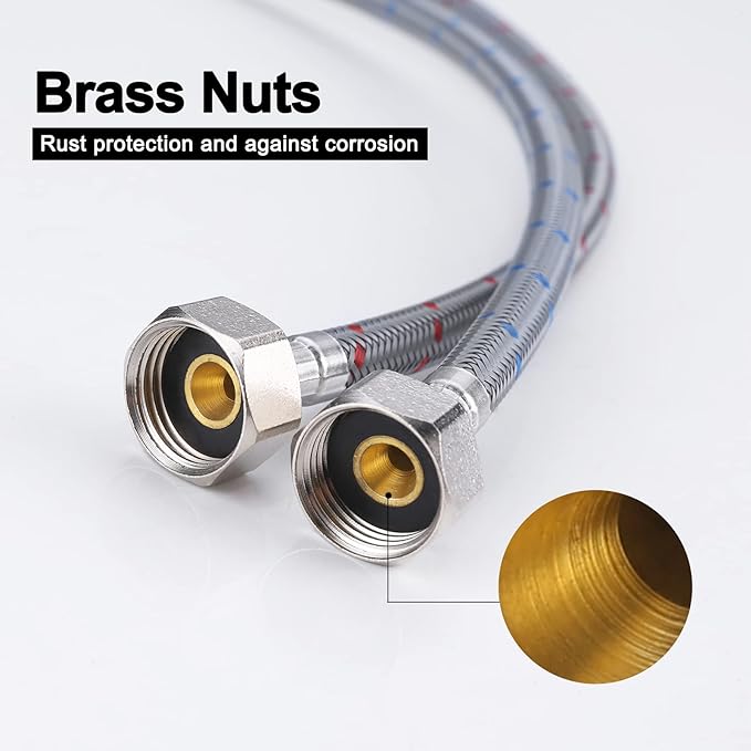 Faucet Supply Lines 3/8" Comp x 1/2" Comp, ARCORA Braided Nylon 60 Inch Length Faucet Hose 3/8 Inch x 1/2 Inch Compression Connection 2Pcs (1 Pair)