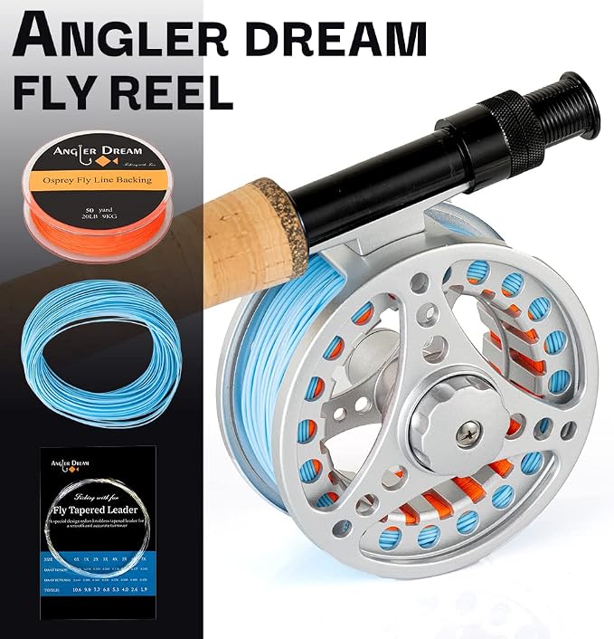 (1/2WT 3/4WT 5/6WT 7/8WT) Fly Reel with Line Combo Aluminum Alloy Large Arbor Fly Fishing Reels Weight Forward Fly Line with Braided Backing Taper Leader Pre-Tied