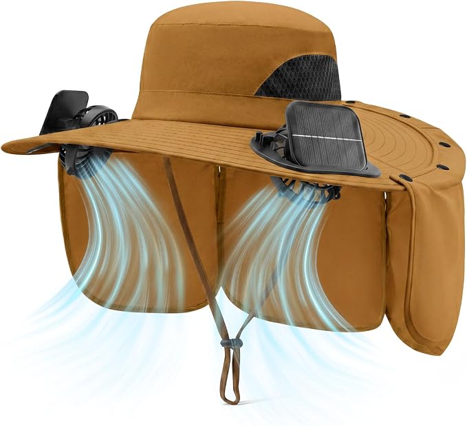 2 in 1 Wide Brim Sun Hat with 2 Solar Fans Sunshade UPF 50+ Garden Outdoor Fishing Beach Essential
