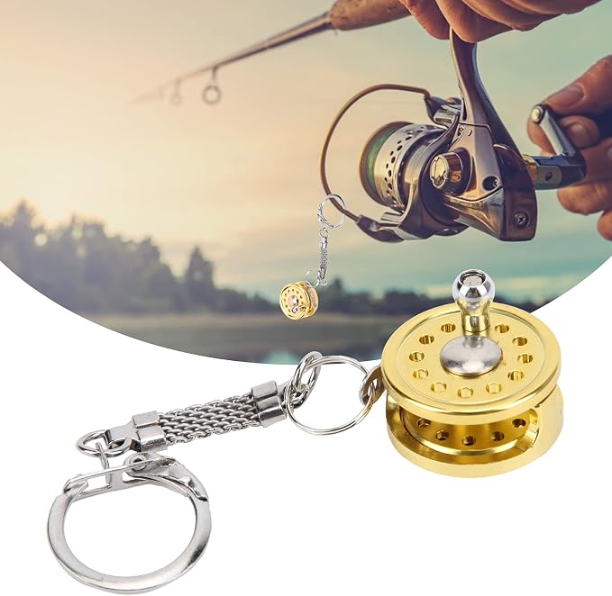 VBESTLIFE Mini Fishing Reel Keychain, Aluminum Alloy Fly Reel Key Ring Keychain Pendant Decorative Anglers