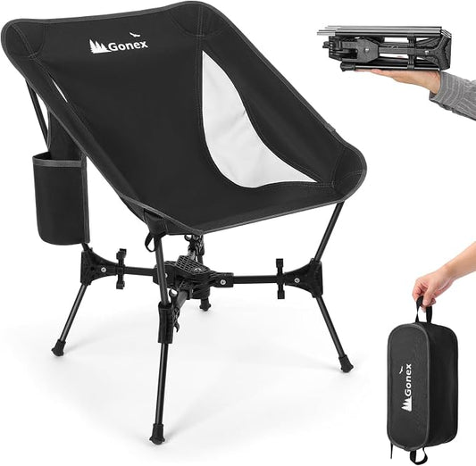 Gonex Portable Camping Chair, The 5th Gen Ultralight Compact Backpacking Foldable Lightweight Folding Chair for Outdoor Camp Hiking Beach Picnic Concert, Supports 330lbs (Black, 1 PCS)