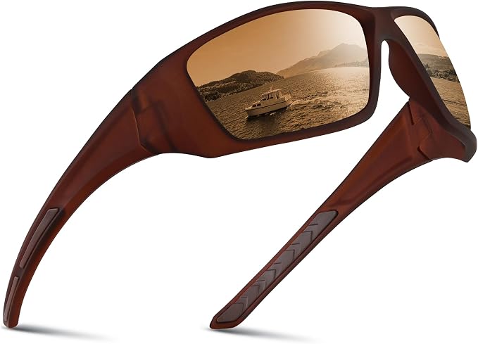 Polarized Sports Sunglasses for Men Women - Wrap Around Sun Glasses UV Protection for Fishing Running Driving