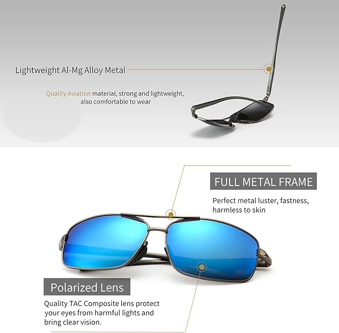 SUNGAIT Ultra Lightweight Rectangular Polarized Sunglasses Men UV400 Protection