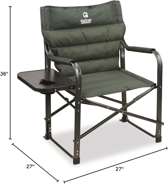 Guide Gear XL Comfort Padded Director’s Camp Chair; 400-lb. Capacity, for Camping, Fishing or by the Beach and Swimming Pool Green