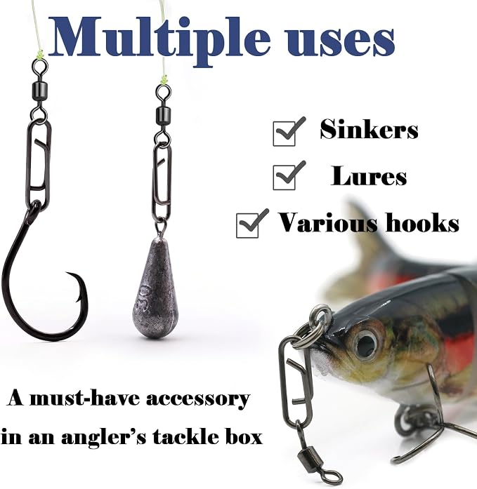 FishTrip Fishing Swivel Clips Power Clip,50pcs Rolling Swivels with Speed Clip Snaps,Quick Change Connector Saltwater Freshwater for Rigs Lures