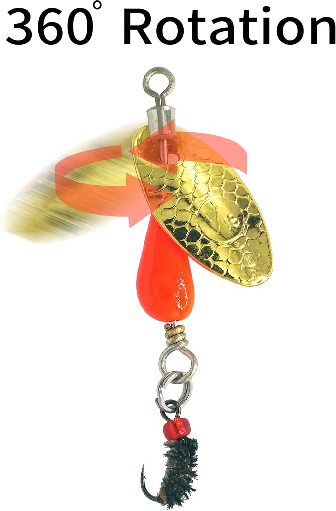 Trout Spinners - Fly Trout Fishing Lures for Bass Salmon Pike, Smallmouth Bass Lures with Brass Spinner for Lake River Fishing