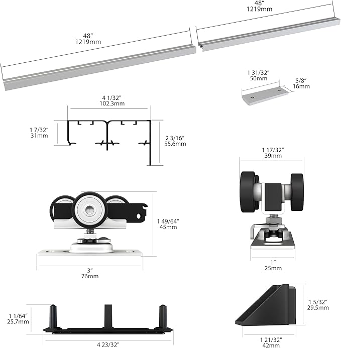 Sdstone Heavy Duty Bypass Door Hardware 96"/8FT,Aluminum Sliding Closet Door Track Hardware for Cabinet Closet, Pocket Door Track Rail Set, Smoothly and Quietly