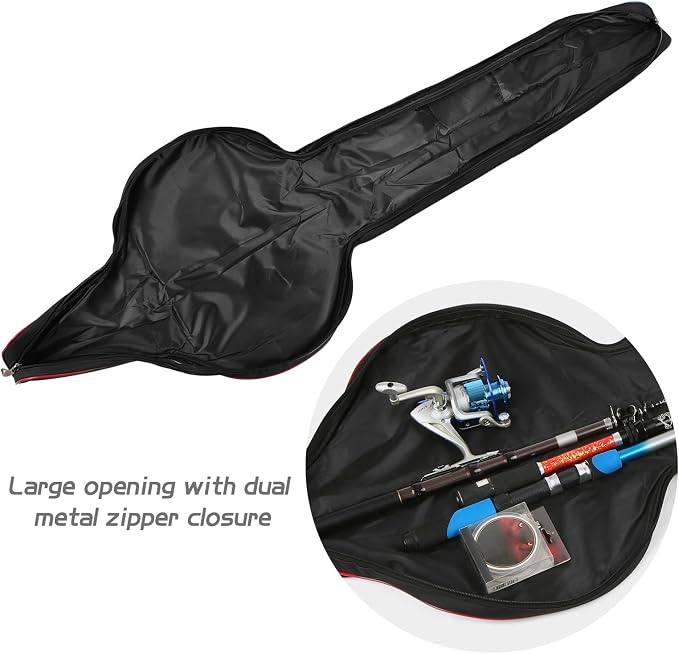 Fishing Rod Bag - 63 Inch Rod & Reel Protective Case, Portable Folding Pole Case, Waterproof Tackle Storage & Organizer