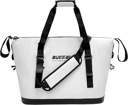 Buffalo Gear Fish Cooler Bag – 24Qt Seamless Insulation Kill Bag, Keeps Ice Cold Up to 36 Hours, Foldable & Waterproof with Rod Attachment Straps & Gear Loops, White