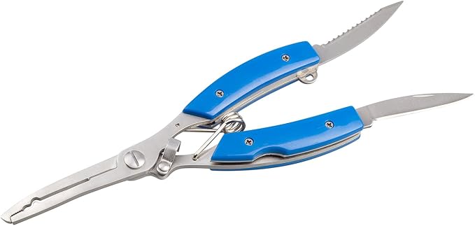 BASUNE Fishing Pliers and Fish Hook Remover with Line Cutter, Curved Nose Hook Remover Tackle Tool with Nylon Sheath and Fishing Gear Set (Blue)