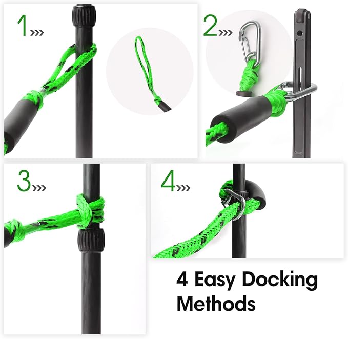 4 Feet Bungee Dock Line with Stainless Steel Clip & Foam Float 2pcs, Mooring Rope for Docking with Built-in Snubber, Ideal Boat Accessories for PWC, Jet Ski, SeaDoo, Kayak, Pontoon, Canoe