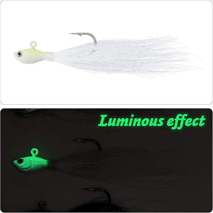 Dr.Fish 3 Pack Bucktail Jig Lure Hair Jig Saltwater Freshwater Lures Surf Fishing Bass Flounder Striper Bluefish Halibut Redfish