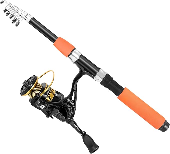 Telescopic Fishing Rod and Reel Combo Set, 2PCS Collapsible Fishing Poles, Fishing Kit with Spinning Reel, Travel Saltwater Freshwater Fishing Gear for Adults Beginners