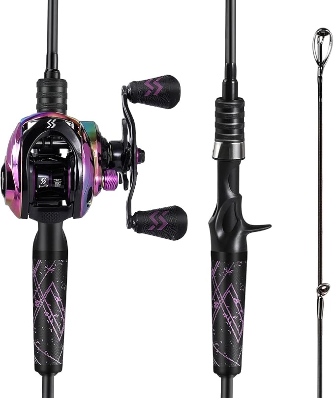 One Bass Fishing Rod and Reel Combo, Medium Fast Baitcasting Combo, 24-Ton Carbon Fiber 2 Pieces Fishing Poles with Baitcaster Reel Super Polymer Handle