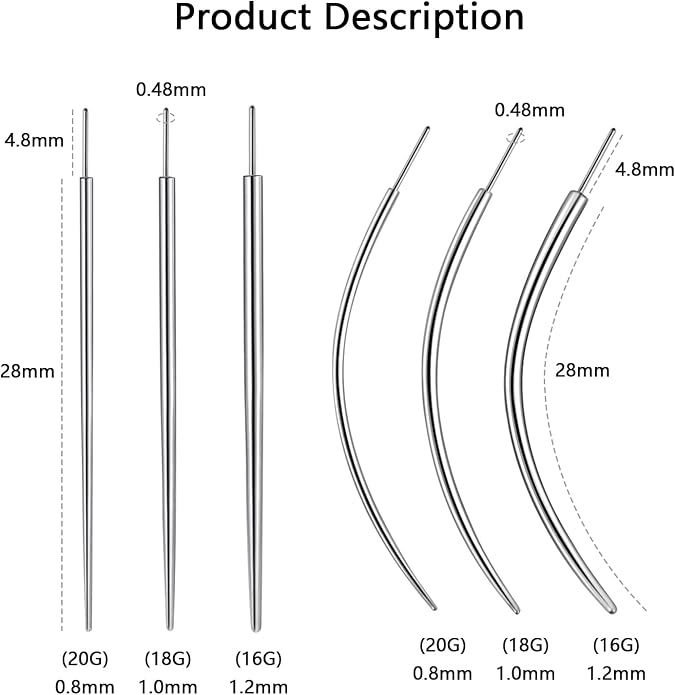 G23 Titanium Threadless Piercing Taper 16G/18G/20G Flat Back Earring Applicator Tool Insertion Pin for Push In Nose Lip Ear Tragus Helix Body Piercing Jewelry Stretcher Assistant Tool