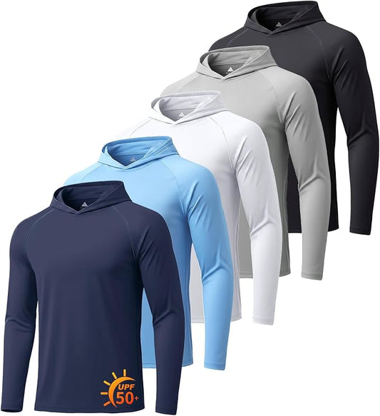 ZITY 5 Pack Mens UPF 50+ Hoodie Shirts Sun Protection Fishing Shirt Fast Dry Lightweight for Athletic Hiking Workout