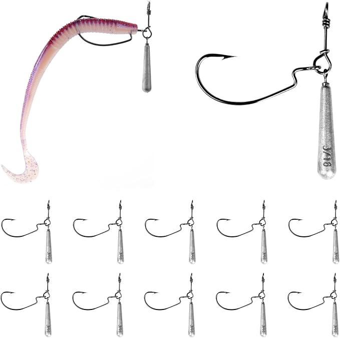 OJYDOIIIY Jika/Tokyo Rig (10/12 PCs) - Drop Shot Style Fishing Rigs with Weedless EWG Hooks (1/8 3/16 1/4 3/8 1/2oz) | Replaceable Hooks & Weights