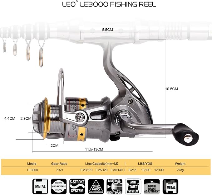 2Pcs Telespoic Fishing Rod and Reel Combos with Spinning Reel and Necessary Lure Accessories Portable Carrier Bag for Saltwater Freshwater