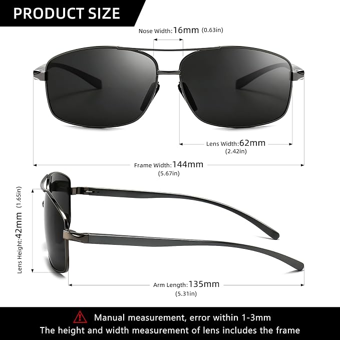 SUNGAIT Ultra Lightweight Rectangular Polarized Sunglasses Men UV400 Protection