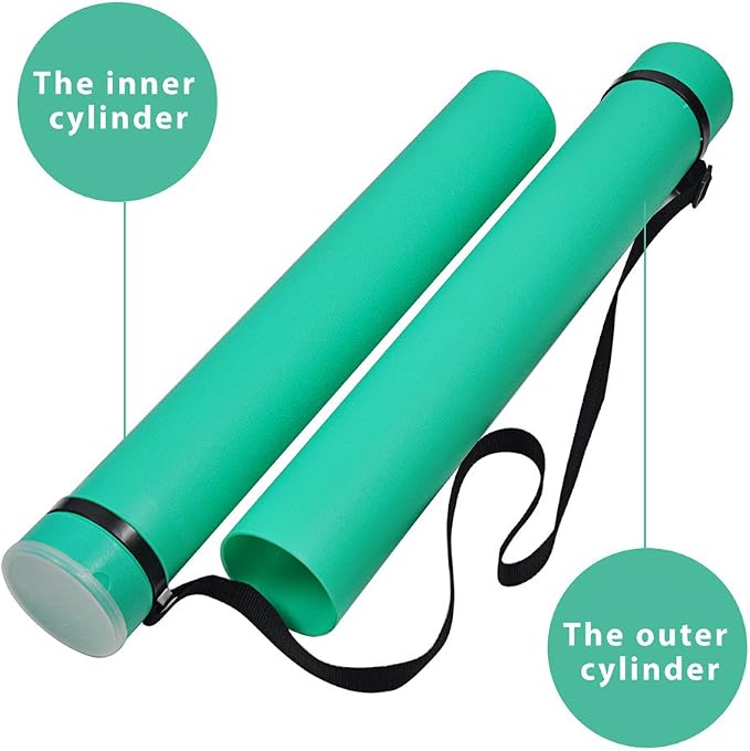 DEWEL Document Tube,Plastic Expanding Poster/Art/Document Storage Tube 24.5 to 40 inches Adjustable with Carrying Strap Waterproof and Light-Resistance Telescoping Carrying Case (Green-Large Size)