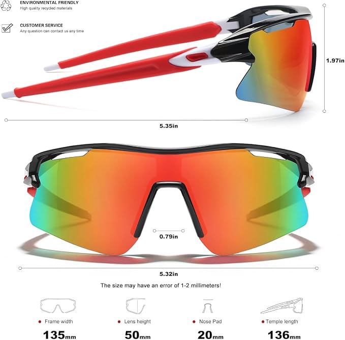 SEKKAF Polarized Sports Sunglasses for Men Women and Youth, UV400 Protection Ideal for Cycling Baseball Fishing Golf Running