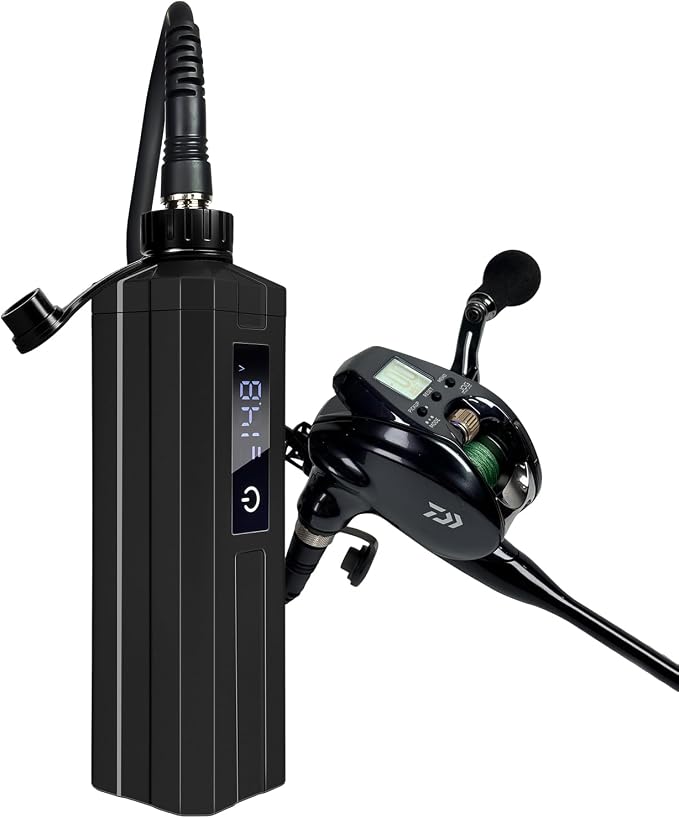 Super Mini Electric Fishing Reel Battery. Latest Model with Digital LED Display. Compatible with Daiwa & Shimano Electric reels.