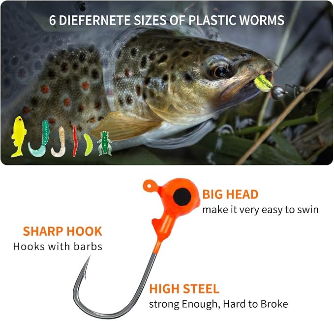 GOANDO Fishing Lures Kit for Freshwater Bait Tackle Kit for Bass Trout Salmon Fishing Accessories Tackle Box Including Spoon Lures Soft Plastic Worms Fishing Gifts