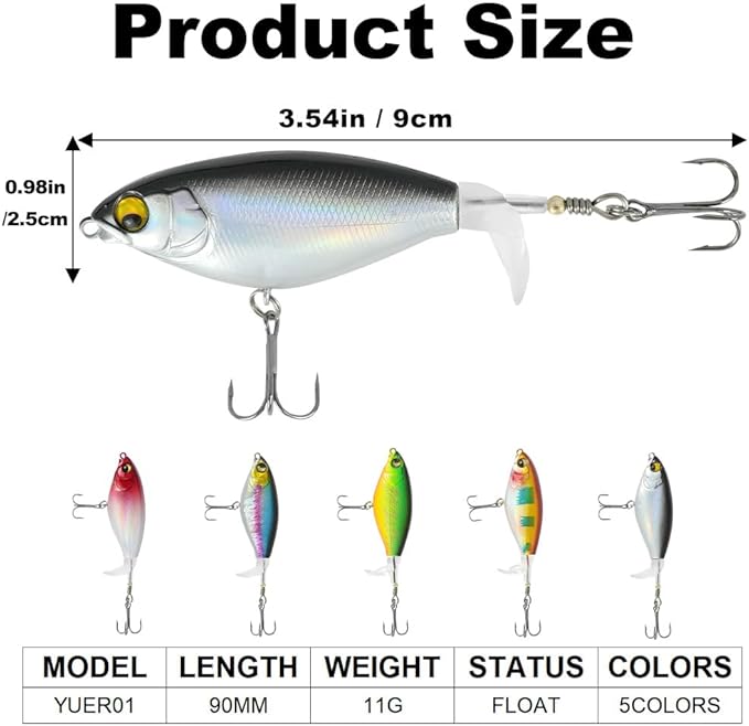 5PCS Whopper plopper Fishing Lures, Topwater Fishing Bait with Rotating Propeller Tail for Bass，Catfish, Pike Perch，Blackfish，Siniperca Chuatsi Freshwater or Saltwater