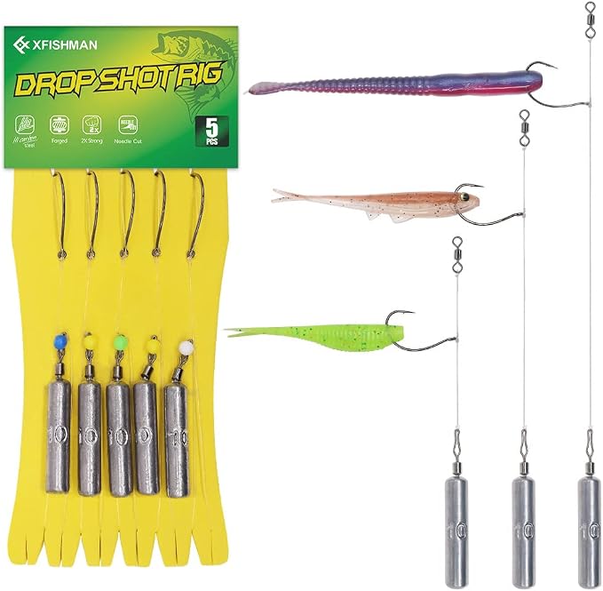 Drop Shot Rigs for Bass Fishing Ready Rig with Hooks and Sinker Weights