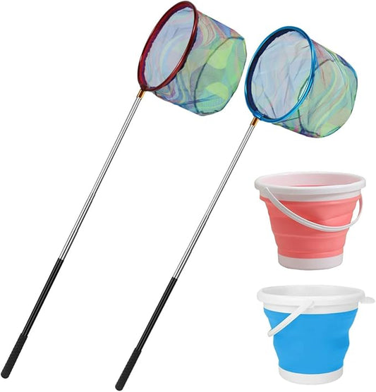 Fishing Nets with Bucket Fishing Retractable Landing Net Lightweight Aluminum Pole with Non-Slip Handle for Catch and Release and Release Frogs Butterfly Youth Outdoor