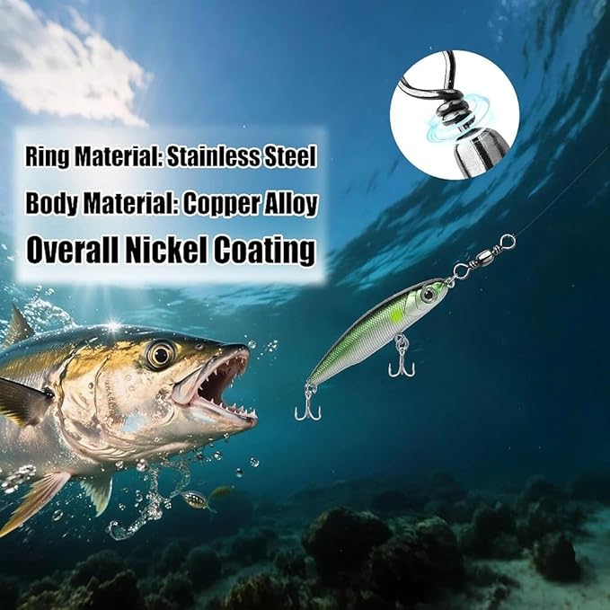 Fishing Barrel Swivels - 50Pcs/100pcs Solid Ring Rolling Swivel Connector High Strength Fishing Terminal Tackle for Saltwater Sea Fishing