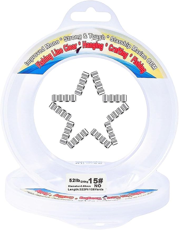 Aboda Clear Fishing Line 0.2-1 mm, Strong Invisible Nylon Fishing Wire 8-100 lb Test Includes Crimp Sleeves, Clear String for Hanging Decorations Balloons Garlands Crafts & Jewelry