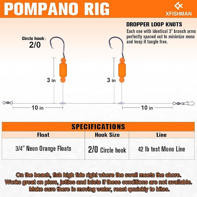 Pompano-Rigs-for-Surf-Fishing-Saltwater-Gear with Double Circle & Wide Gap Hook-6-Pack Surf Fishing Tackle