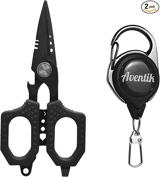 Eupheng 4.7 In Pro Fishing Scissors for Braided Line Mono Fluorocarbon with Zinger Retractor Clip, Dual Serrated Titanium-Coated Blades, Multifunction Fishing Shears