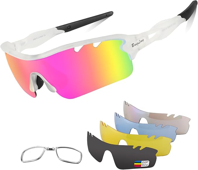 BangLong Polarized Cycling Sunglasses for Men Women, 26g Sports Sunglasses with 5 Lenses for Running Fishing Baseball Driving
