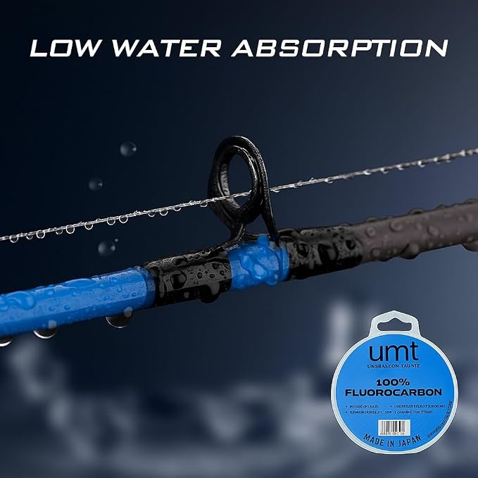 UMT Ghost Fluorocarbon Fishing Line Invisible Leader for Saltwater and Freshwater 20lb, 30lb, 40lb Options 55 Yards Abrasion Resistant, Ultra Durable