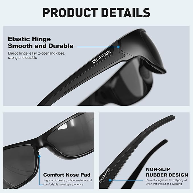 DEAFRAIN Polarized Sports Sunglasses for Men Women Driving Fishing Cycling Running UV Protection