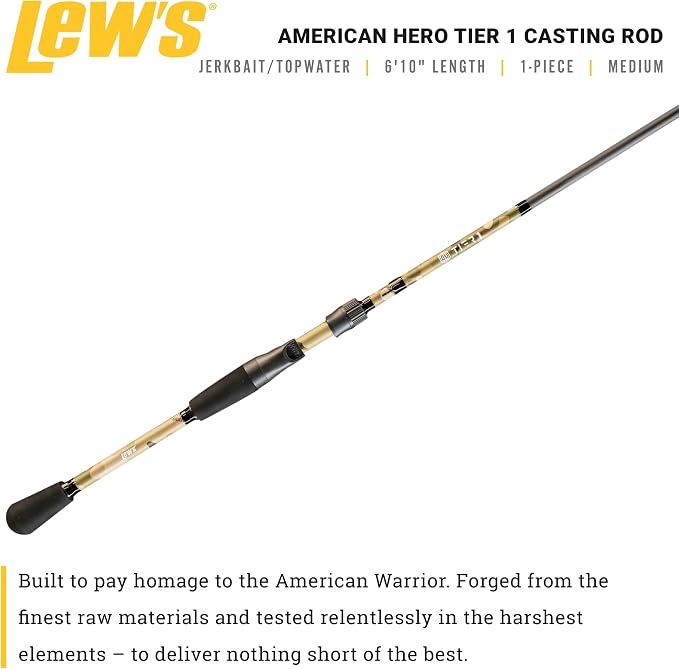Lew's American Hero Tier 1 Casting Fishing Rod, HM50 Graphite Blank with Stainless Steel Guides, Split Grip EVA Handle, Multicam