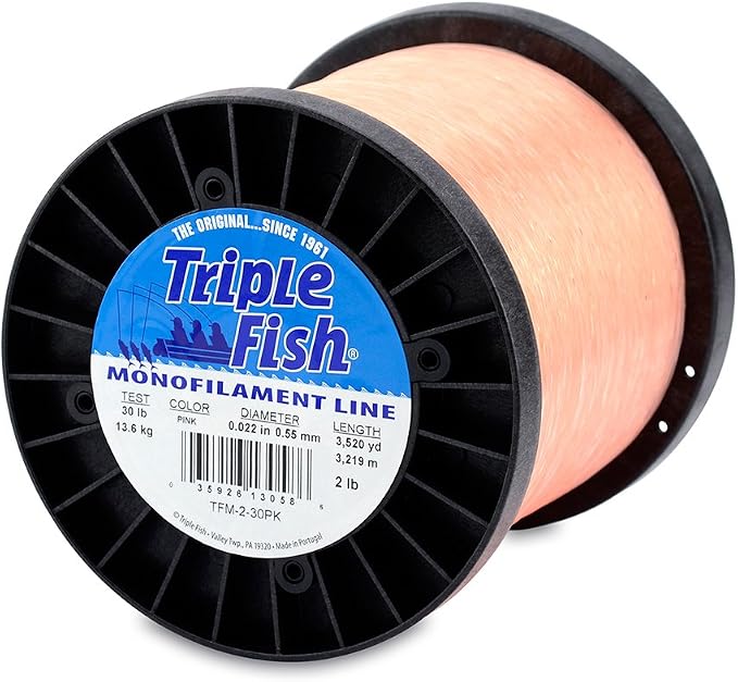 Triple Fish Monofilament Fishing Line - Strong Clear Pink Camo Color for Trolling, Bottom Fishing, Casting Main Line Catfish, Bass