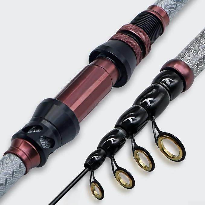 Carbon Telescopic Fishing Rod With Metal Reel Seat And Solid Tip, Equipped With UV Reinforced Guides For Longevity And Line Protection