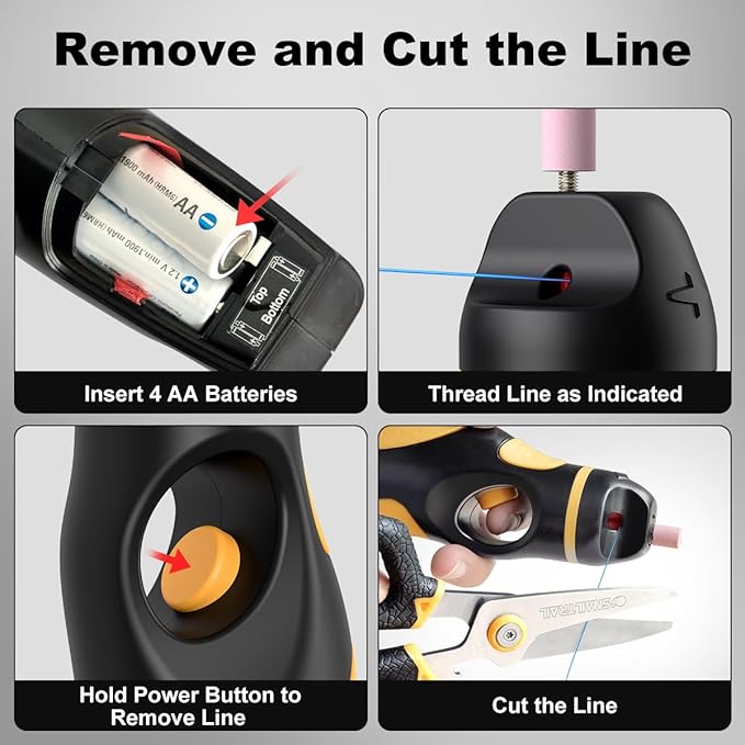 SNAIL TRAIL Fishing Line Stripper & 6" Scissors Kit, Built-in Electric Hook Sharpener, Portable Fish Braided Line Remover & Unwinding Tool, Reel Line Removal Equipment, Stripping Unwinder Gear for Men
