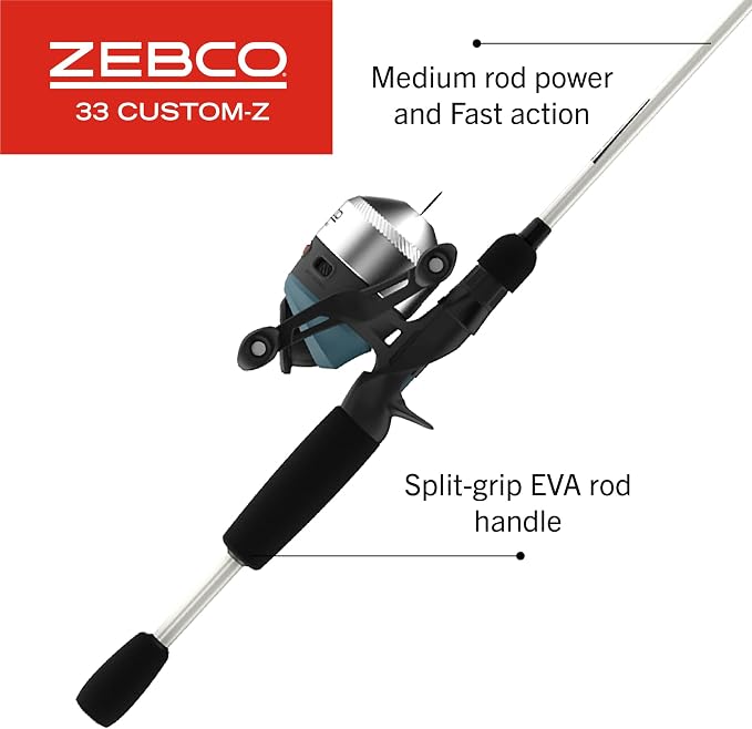 Zebco 33 Custom-Z Spincast Reel and Fishing Rod Combo, Telescopic Rod, 4.1:1 Gear Ratio, 14-Piece Strike King Tackle Kit