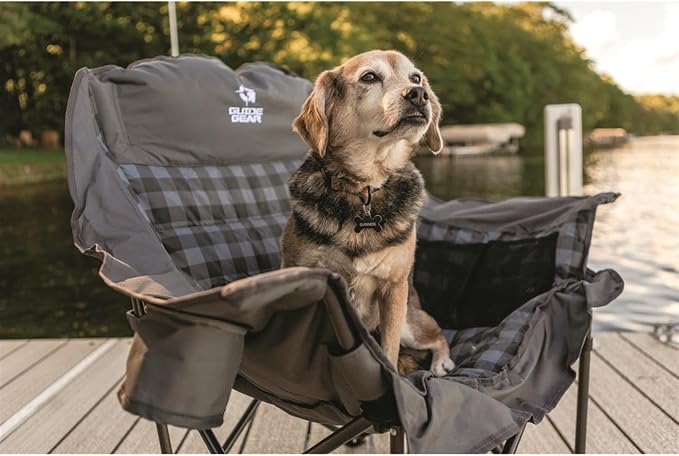 Guide Gear Oversized Extra Large Padded Camping Chair, Portable, Folding, Large Camp Lounge Beach Chairs for Outdoor, Adults, Men and Women, Heavy-Duty 400 Pound Capacity, with Cup Holder Gray Plaid