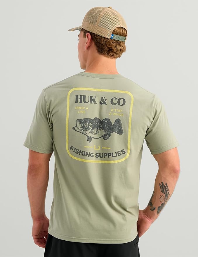 HUK Mens Performance Fishing Logo Tee, Short Sleeve T-Shirt for Men
