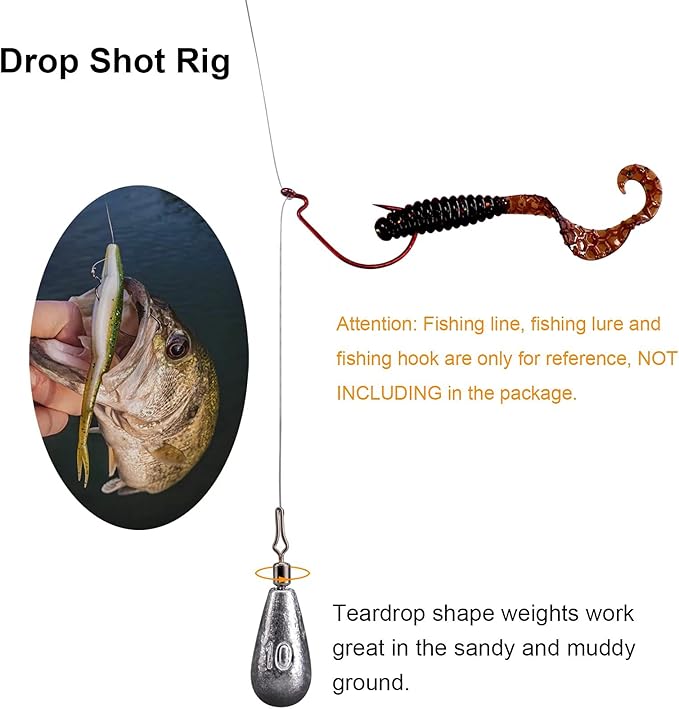 THKFISH Fishing Weights Sinkers Set, 60PCS Fishing Sinker Drop Shot Weights Kit,Drop Shot Rig Wacky Hooks for Saltwater Freshwater Bass Fishing