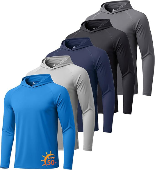 ZITY 5 Pack Mens UPF 50+ Hoodie Shirts Sun Protection Fishing Shirt Fast Dry Lightweight for Athletic Hiking Workout