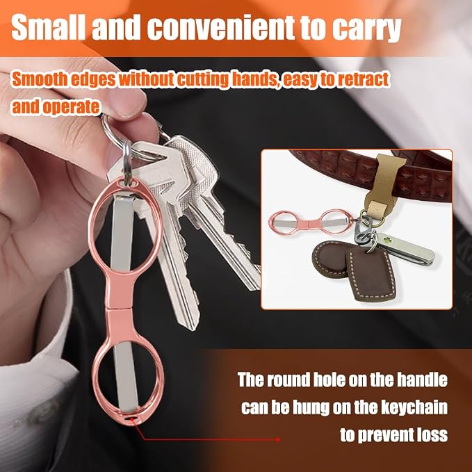 2PCS Folding Scissors, Portable Travel Scissor, Gift for Men Glasses Shaped Mini Shear Telescopic Cutter, Anti Rust Stainless Steel Scissors for Fishing Sewing Home Office-Rose Gold