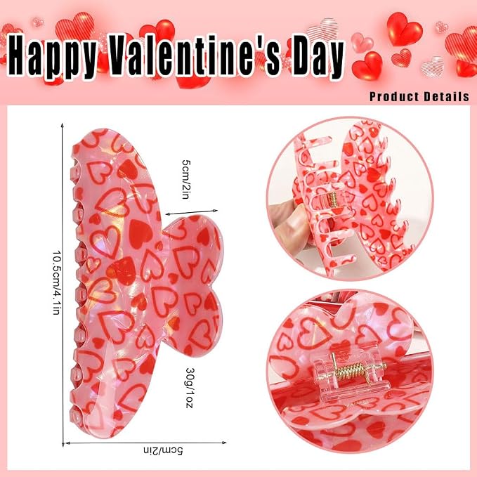 Heart Hair Claw Clips Red Heart Laser Design Hair Clips Holiday Hair Accessories Large No-Slips Hair Jaw Clips Hair Barrette for Hairstyling Women Wedding Party Hair Decoration