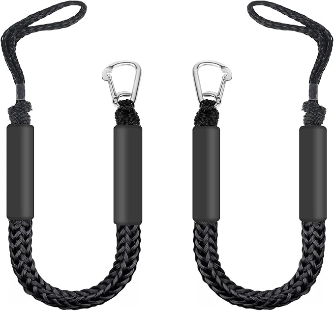 Bungee Dock Lines for Boats 2ft - 2 Pack Heavy Duty Boat Ropes with Clips, Marine Grade PWC Accessories for Jet Ski, SeaDoo, Kayak & Pontoon, Shock Absorbing Mooring Rope